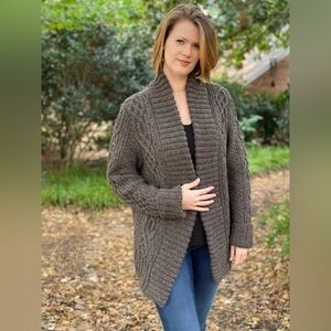 Handmade hand knit Cardigan sweater brown cable M/L
